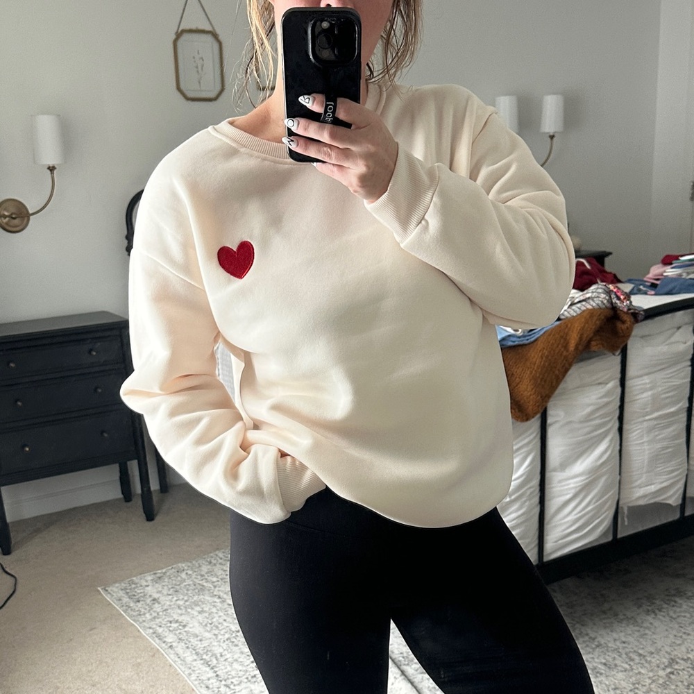 SHEIN Cream Sweatshirt with Red Heart